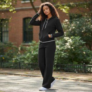 So Low | Black/Silver Zip Hoodie & Flare Pants Set | Size S/M